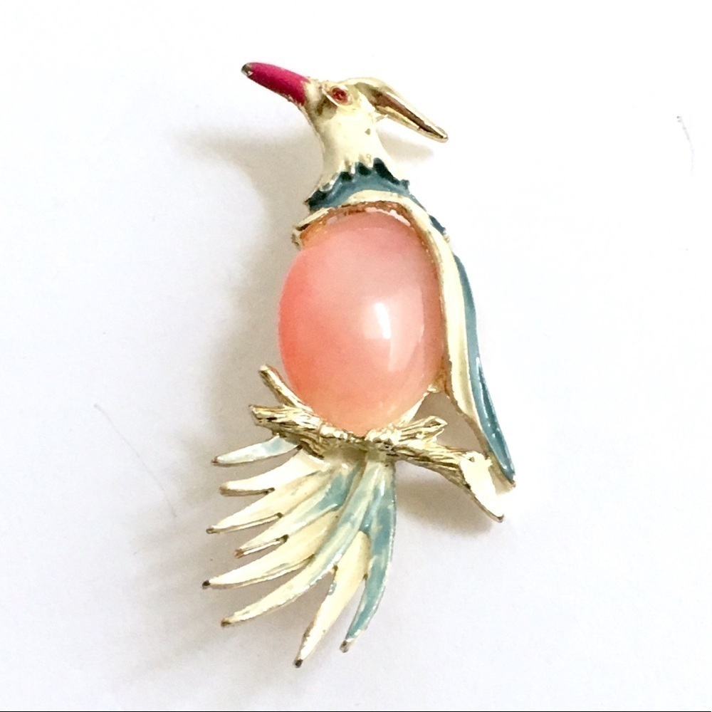 Vintage Jelly Belly Bird Brooch Pink Enamel Pink - Picture 2 of 9